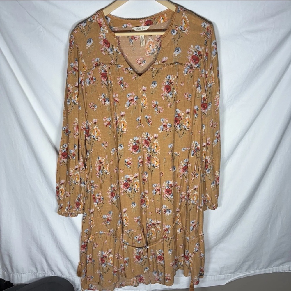 Matilda Jane Women's Floral Dress 3/4 Sleeve Ruffle Hem Size XL Fall Colors Cute